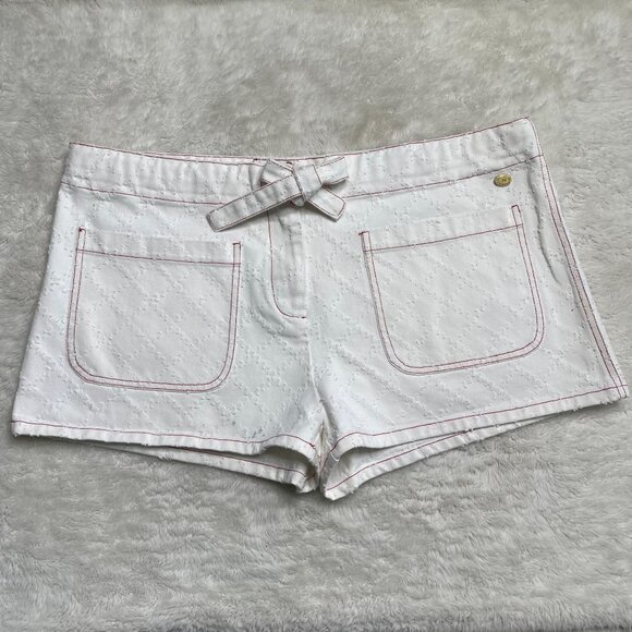 CHANEL Women's White 100% Cotton Diamond Print Bow Shorts Size FR 38 / US 6